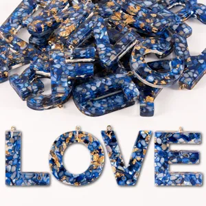 Blaue Buchstaben-Anhänger aus Harz mit Blattgold, ideal für DIY-Schmuck, Schlüsselanhänger u. Tasch.