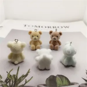 Flocked Resin Bear DIY Charm Cute 3D Animal Pendant For Keychain Necklace Earrings Jewelry Making Accessories Craft Supply