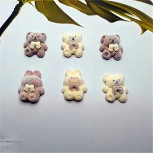 Cute flocked resin bear and rabbit charms for DIY jewelry making and phone case decor