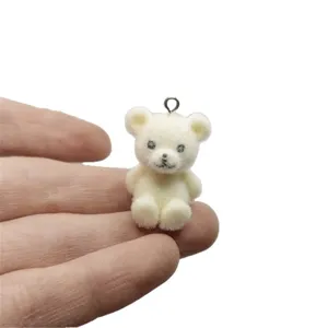 Flocked resin white bear charm pendant for DIY keychain necklace jewelry making accessories