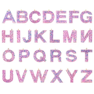 Colorful Glitter Resin Alphabet Letter Charms DIY Epoxy Resin Pendant Keychain Craft Accessories For Jewelry Making