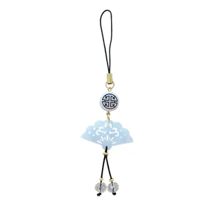 Pendentif éventail style ancien chinois breloque téléphone coquillage acrylique