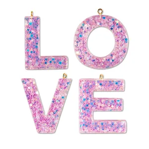 Pink glitter resin alphabet letter charms DIY keychain pendants jewelry making accessories