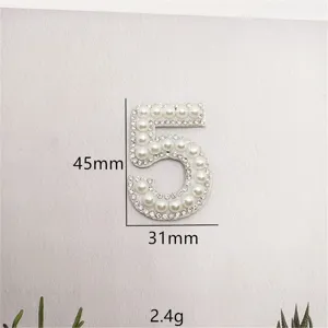 DIY Perlen Strass Nummer 5 Aufnäher Kleidung Zubehör handgemachte Deko Stoffapplikation 45x31mm