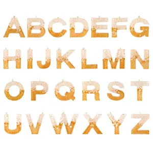 Resin Alphabet Pendants Gold Glitter Shell DIY Jewelry Charms Letters A to Z Main View