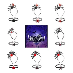 Halloween Spider Headband Choker Set Gothic Mesh Web Red Rose Witch Hat Costume Accessories Festival Night Party Supplies For Women
