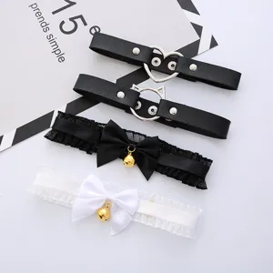 Lace Bell Choker Necklace PU Leather Heart Cat Ear Clavicle Chain Gothic Lolita Cosplay Jewelry Accessories For Women
