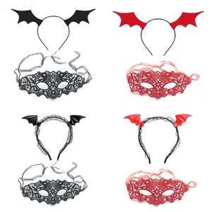 Halloween Accessories Bat Wings Headband Lace Face Mask Set Costume Party Masquerade Hair Hoop Women Exotic Accessories