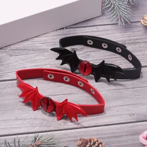 Gotische PU Leer Vleermuis Choker Boze Oog Hanger Schedel Details Punk Verstelbare Halsband Halloween Feest Cadeau Sieraden Ketting Voor Dames