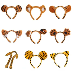 Cute Plush Tiger Ears Headband Cartoon Animal Stripes Hair Hoop For Festival Annual Meeting Party Amusement Park Headwear Accessories