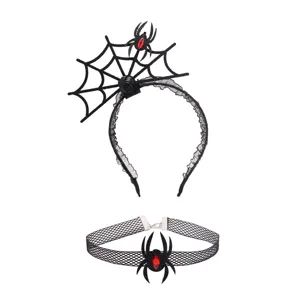 Gothic Halloween spider web headband and mesh choker necklace set for party costume accessories.