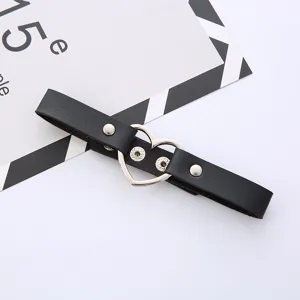 Black PU leather heart choker necklace gothic punk collar jewelry for women daily wear.