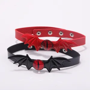 Gothic Vleermuis Vleugel Lederen Choker Halloween Rood Oog Feest Halsketting Sieraden