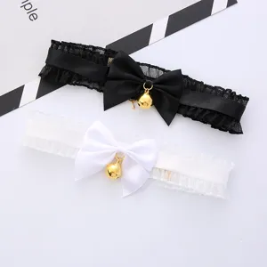 Cute lace choker necklace with bow and bell, fashion black and white women accessory.