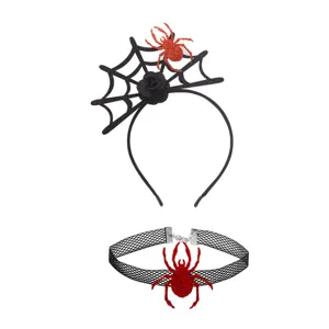 Halloween spider headband and choker set with glitter spider and web for party dress up