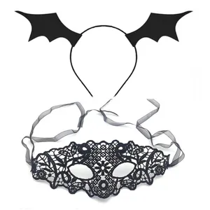 Halloween bat wing headband and lace mask set, perfect for festival party costume detail.