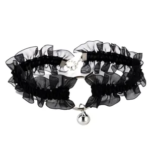 Schwarze Spitze Glocke Choker Halskette mit Katzenohr Ring, sexy gotischen Halsschmuck Damen.