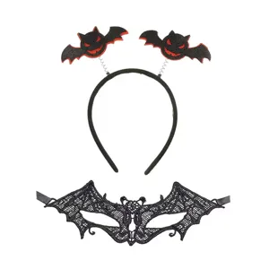 Halloween bat headband and lace mask set, perfect for party costume dress up and festive events.