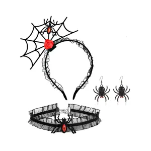 Σετ αξεσουάρ για αποκριάτικo πάρτι Halloween με στέκα, τσόκερ και σκουλαρίκια αράχνης