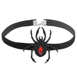 Gothischer schwarzer Samt Spinnen Choker Halskette mit rotem Kristall für Party.
