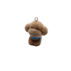 Cute flocked brown teddy dog pendant charm for DIY keychain bag accessory lovely design