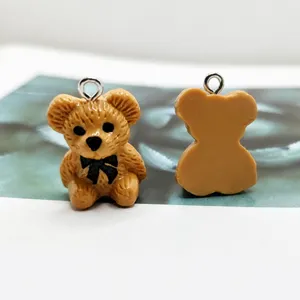 Cute resin bear pendant DIY accessories, cartoon brown little bear charm for jewelry making.