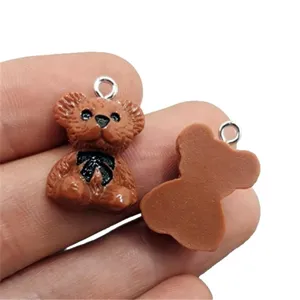 Cute brown bear resin charm pendant for DIY jewelry making, earrings, and keychains.