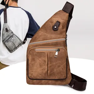 Stylish casual crossbody sling chest bag for women, multi-pocket canvas shoulder bag.