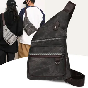 Vintage canvas chest bag for women, stylish multi-zipper outdoor crossbody sling backpack.