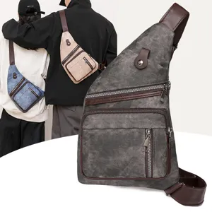 Canvas sling bag casual chest backpack for women men outdoor retro crossbody shoulder bag