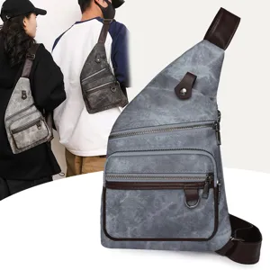Retro canvas sling bag for women, multi-pocket crossbody daypack for outdoor sports casual use.