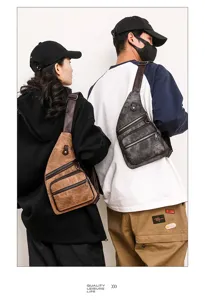 Vintage canvas sling bag for men and women, multi-pocket casual cross body chest bag.