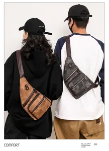 Vintage multi-pocket sling chest bag for men and women, casual outdoor shoulder bag.