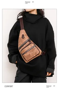 Retro multi-pocket canvas sling chest bag, perfect for outdoor casual wear and daily use.