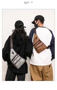 Vintage canvas sling bag for men and women, multi-pocket retro crossbody chest bag for outdoor.