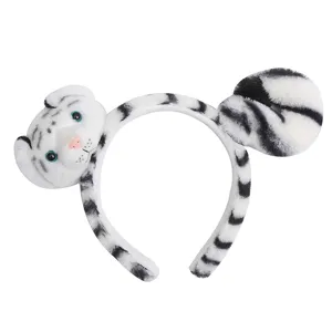 Plush white tiger ear headband cute animal hair accessories for party and amusement parks.
