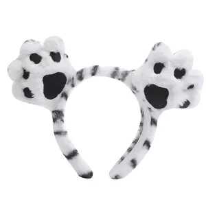 Cute fluffy tiger paw headband detail, soft plush animal ear hair hoop for party.