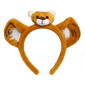 Detailed view of cute plush tiger ears hair hoop, soft material and vivid animal styling.