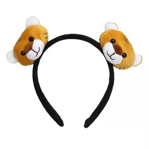 Cute plush tiger ears headband black hair hoop for kids women party daily wear cute hair accessory