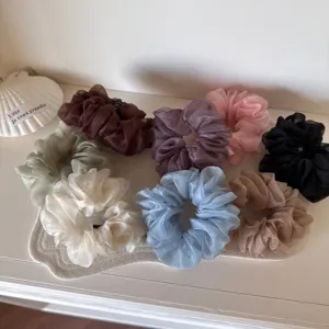 Korean style solid color organza hair scrunchies set, elegant mesh elastic hair ties for women.
