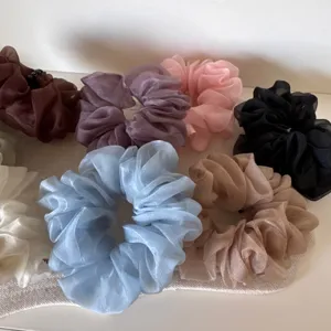 Korean style sheer organza hair scrunchie set, high elastic ponytail holder hair accessories for women