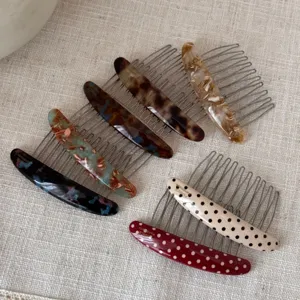 Elegant acetate hair side combs french twist combs chic polka dot and tortoiseshell hair accessories