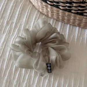 Korean style solid color mesh hair scrunchie, elegant translucent organza hair tie for women.