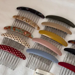 Acetate hair comb set metal teeth insert comb elegant hair accessories styling tools detail
