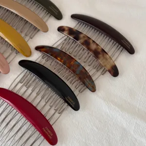 Acetate hair side combs set, exquisite metal tooth insert combs, multi-color vintage hair styling accessories.