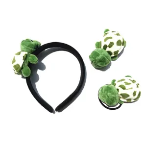Leuke pluche schildpad haaraccessoires set met haarband elastiek en broche voor dagelijks