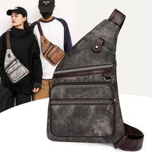Vintage canvas sling bag multi-pocket crossbody daypack for outdoor casual commuting stylish.