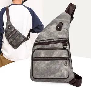 Vintage Canvas Sling Bag Chest Crossbody Backpack Multi-Pocket Casual Daypack for Men Women
