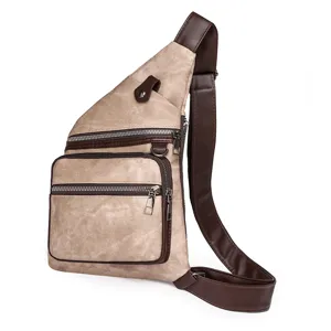 Retro Canvas Chest Bag Women Multi-pocket Sling Crossbody Bag Casual Outdoor Shoulder Bag