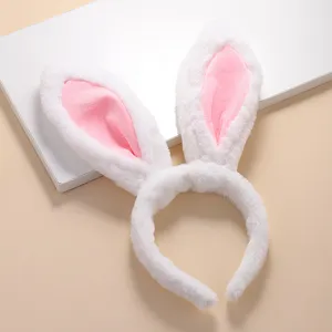 Diadema de orejas de conejo de peluche blanco rosa para fiesta accesorios de pelo suave y esponjoso